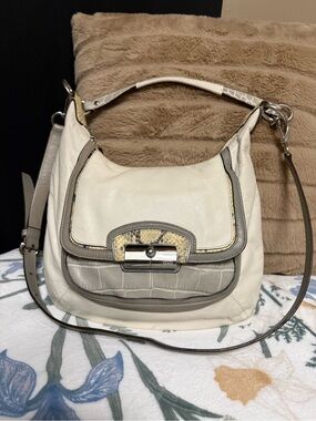 Coach White Leather Kristin Hobo w/ Python & Croc Trim
